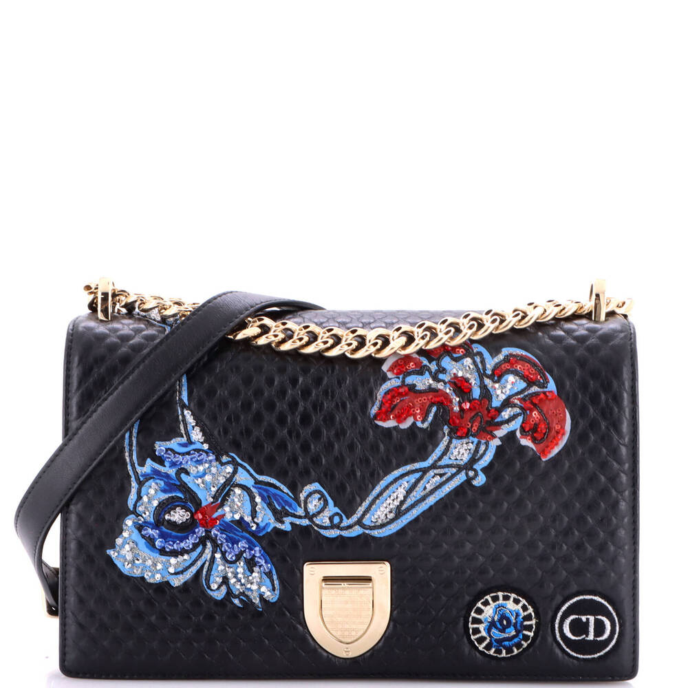 Christian Dior Medium Diorama Flap Bag Patch Embellished Leather